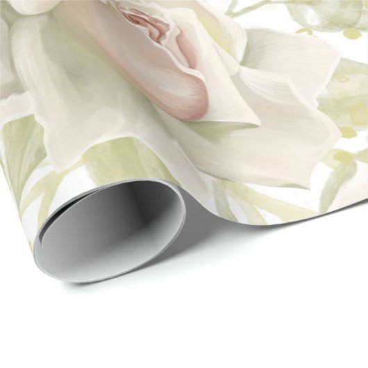 Romige witte rozen bruiloft witte bloemen cadeaupapier (Rol Hoek)