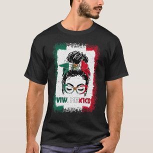 Rommelige Bun Meisje Mexico Vlag Mexicaanse Trots T-shirt