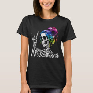 Rommelige Bun Rock N Roll Skelet Rots Hand T-shirt