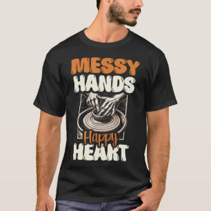 Rommelige handen gelukkig hart keramiek klei potte t-shirt