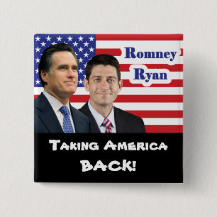 Romney Ryan - Amerika terug halen! Vierkante Button 5,1 Cm