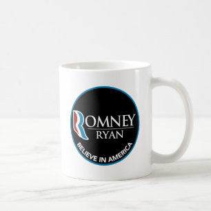 Romney Ryan gelooft in Amerika Round Black Koffiemok