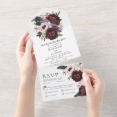 Romotische gotische waterverf raaf bloemige bruilo all in one uitnodiging (Afscheurbaar)