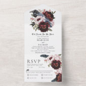 Romotische gotische waterverf raaf bloemige bruilo all in one uitnodiging (Binnen)