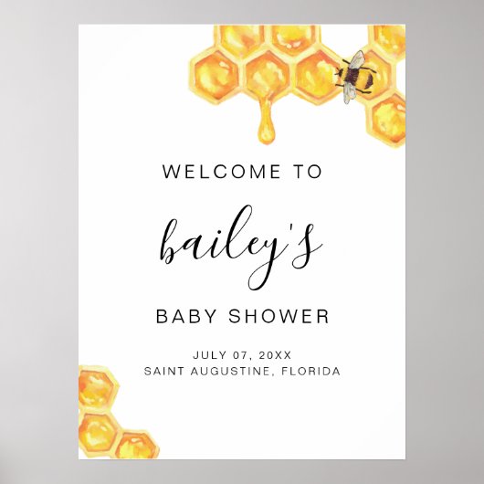 ROMY Honey Bumble Bee Baby shower Welkom Poster (Voorkant)