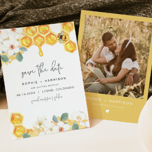 ROMY Rustic White Floral Honey Bee Save the Date Kaart