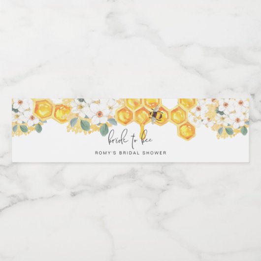 ROMY Rustieke Witte Bloemrijke Honing Bij Bruiloft Waterfles Etiket (Enkel label)