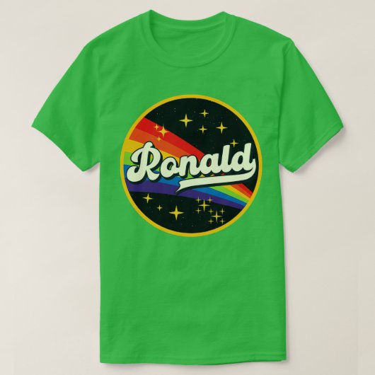 Ronald Rainbow in ruimte  stijl T-shirt (Design voorkant)