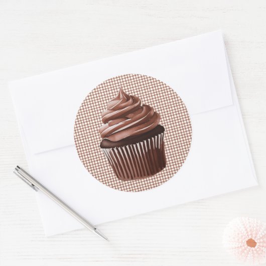 Rond 013 Chocolate Cupcake on Gingham Sticker (Enveloppe)