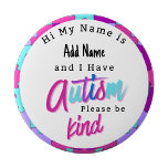 Rond 10 Cm Autism Alert Im Autistic Pin id Badge<br><div class="desc">Spread awareness and compassion with the Autistic Be Kind Pin Button. Designed to promote understanding and kindness,  this pin serves as a gentle reminder to approach others with patience and empathy. Featuring a clear,  heartfelt message,  it’s perfect for jackets,  backpacks,  or lanyards.</div>