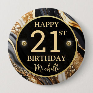 Rond 10 Cm Badge d'anniversaire Black Gold Glitter Agate