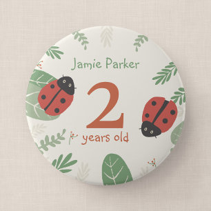 Rond 10 Cm Badge d'anniversaire coccinelle avec nom et âge pe