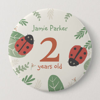 Rond 10 Cm Badge d'anniversaire coccinelle avec nom et âge pe