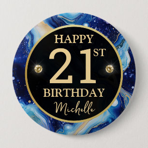 Rond 10 Cm Badge d'anniversaire en agate céleste scintillant