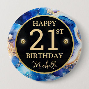 Rond 10 Cm Badge d'anniversaire en agate céleste scintillant