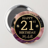 Rond 10 Cm Badge d'anniversaire en agate dorée rose (Devant & derrière)