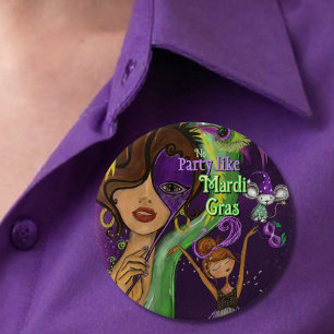 Rond 10 Cm Badge de Carnaval festif Mardi Gras Vert Violet