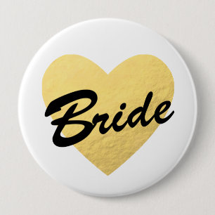 Rond 10 Cm Badge de mariée   coeur d'or   Bachelorette