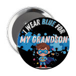Rond 10 Cm I wear blue for my Grandson Autism Pin Badge<br><div class="desc">Description: Show support and raise awareness for autism with this “I Wear Blue for My Grandson” pin button. Designed with a heartfelt message and vibrant blue tones, this badge is perfect for Autism Awareness Month, events, or everyday wear. A meaningful accessory to honor and advocate for loved ones on the...</div>