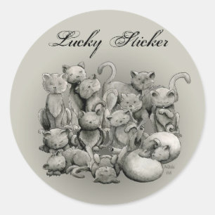 Rond 13 Chats Noirs Sticker Lucky