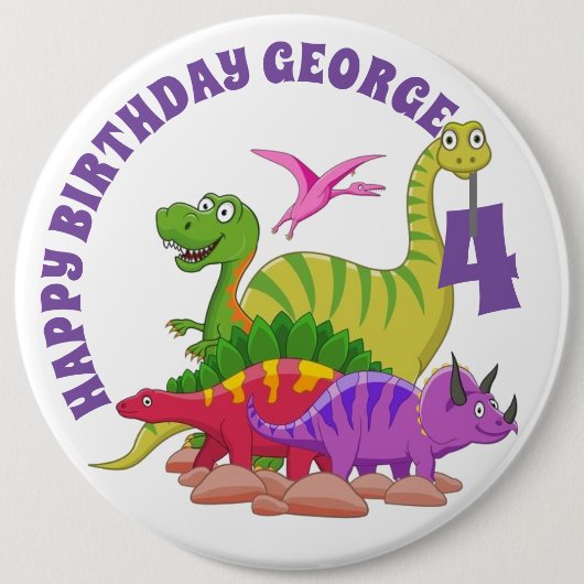 Rond 15,2 Cm Customisé Joyeux Badge d'Anniversaire - Dinosaur (Devant)