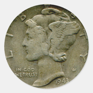 Rond 1943 US Mercury dime obverse sticker
