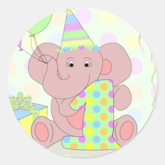 Rond 1er Anniversaire Sticker Elephant pour garçons (Devant)