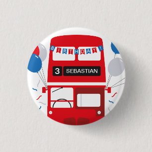 Rond 2,50 Cm Badge d'anniversaire personnalisé London Red Bus