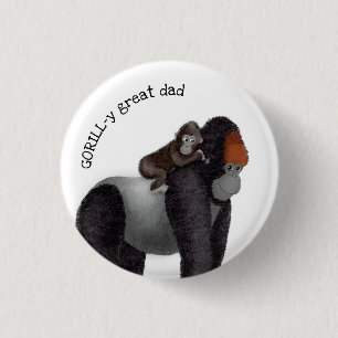 Rond 2,50 Cm Badge de Gorilla et bébé "grand père"