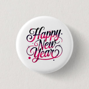 Rond 2,50 Cm Badge de Nouvel An 2026 rose et noir à script
