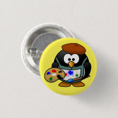Rond 2,50 Cm badge pingouin peintre (Devant & derrière)