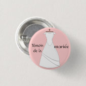 Rond 2,50 Cm Badge témoin de la mariée rose (Devant & derrière)