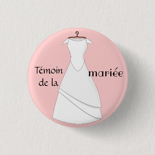 Rond 2,50 Cm Badge témoin de la mariée rose (Devant)