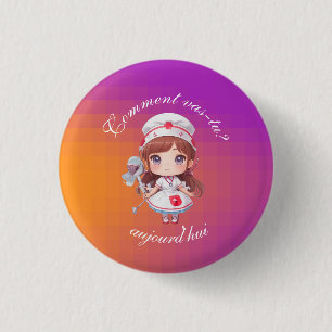 Rond 2,50 Cm Bouton de l'infirmière mignonne avec un badge de s