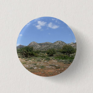Rond 2,50 Cm Bouton de vue sur la montagne grecque / Badge