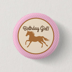 Rond 2,50 Cm Cowgirl Horse Birthday Girl Bouton Pin Badge