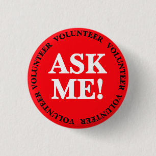 Rond 2,50 Cm Épinglette rouge Ask Me bénévole – Badge d'événeme