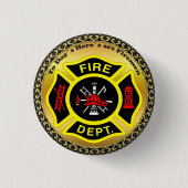 Rond 2,50 Cm Logo du service d'incendie Badge noir et jaune (Devant)