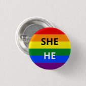 Rond 2,50 Cm She/He Pronouns Rainbow Badge (Devant & derrière)