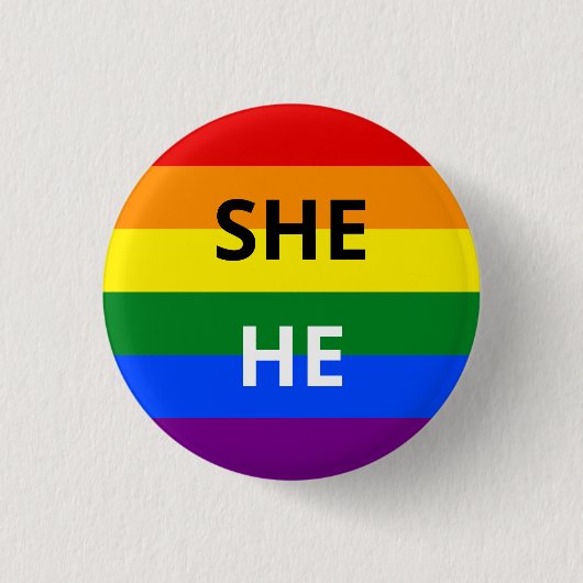 Rond 2,50 Cm She/He Pronouns Rainbow Badge (Devant)