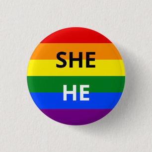 Rond 2,50 Cm She/He Pronouns Rainbow Badge