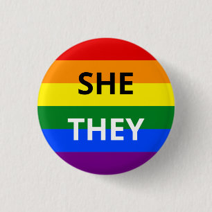 Rond 2,50 Cm She/They Pronoun Rainbow Badge