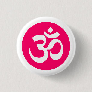 Rond 2,50 Cm Symbole Om sur Badge Blanc et Rose