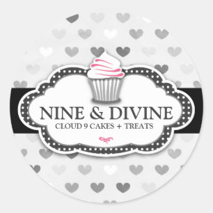 Rond 311 Sticker Divine Grey Hearts Cupcake