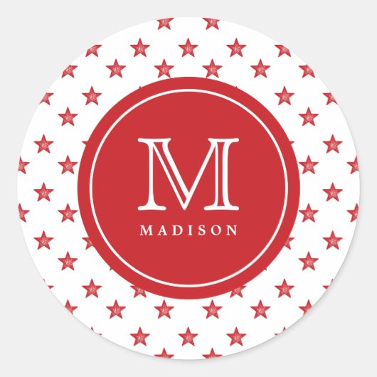 Rond 4 juillet Étoiles Rouge Monogramme Nom Sticker Par (Devant)