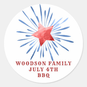 Rond 4 juillet Nom de famille BBQ Classic Round Sticker
