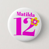 Rond 5 Cm 12e anniversaire filles pin rose badge bouton (Devant)