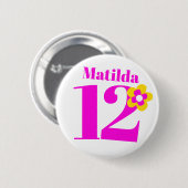 Rond 5 Cm 12e anniversaire filles pin rose badge bouton (Devant & derrière)