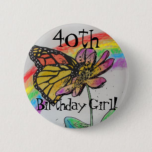 Rond 5 Cm 40Anniversaire Fille fun Rainbow Monarch Badge