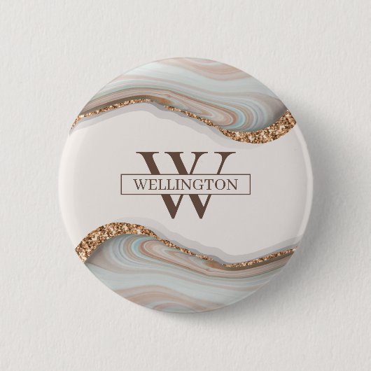 Rond 5 Cm Agate Pierre Marbre Monogramme Nom Badge (Devant)